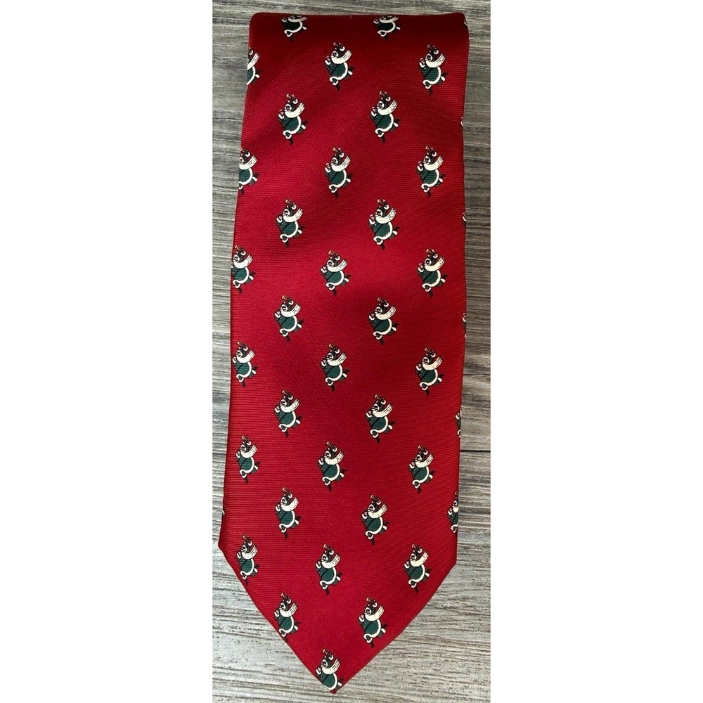 Neiman Marcus Silk Tie Red Woven Novelty Santa Claus Christmas Holiday